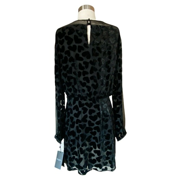 SAINT LAURENT Burnout Velvet Dress Black Draped Silk Long Sleeve Hearts 42 US 10 - Picture 4 of 13
